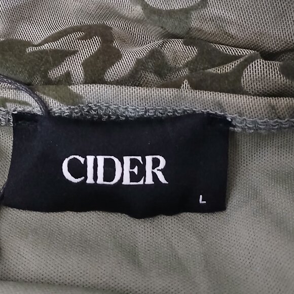 NWT Cider Midi Dress L Olive Green Floral Ruched Stretch - Picture 5 of 8